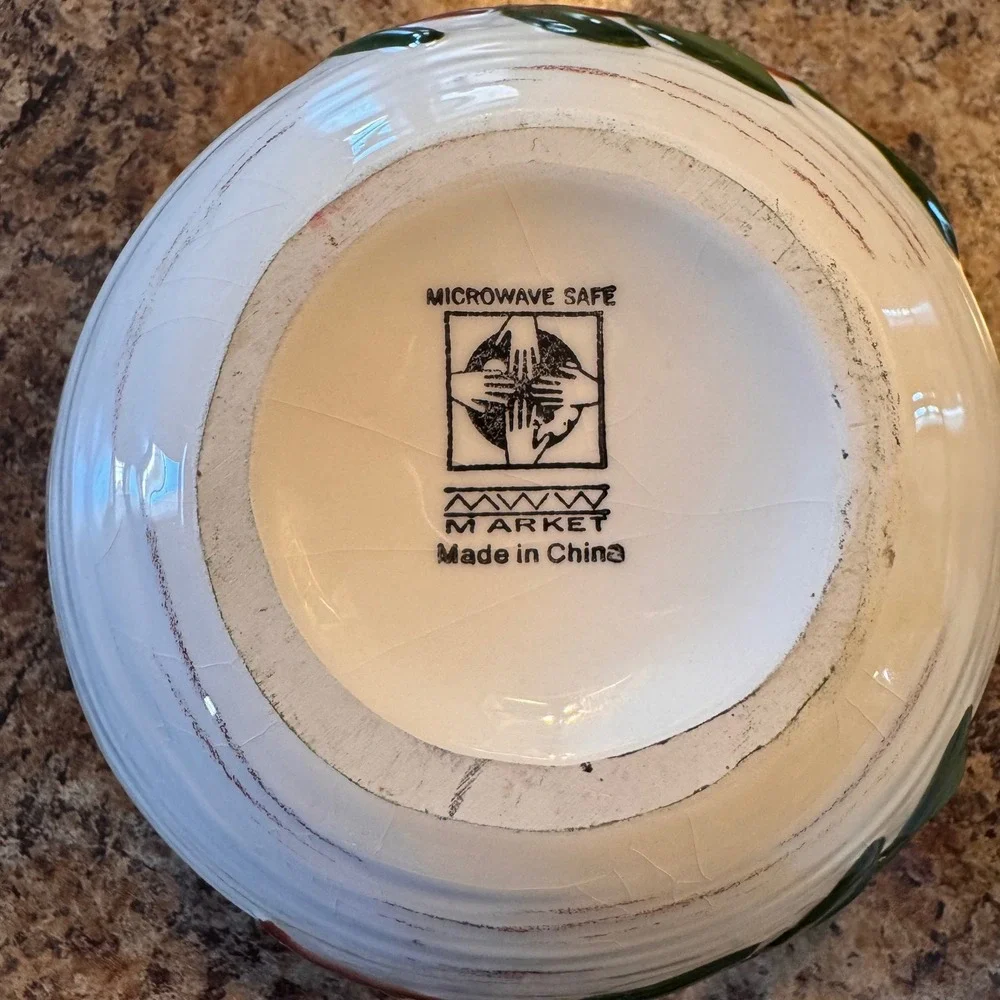 Set of 4 Ceramic Nesting Mixing Bowls Tuscan French Floral Design Scalloped Edge